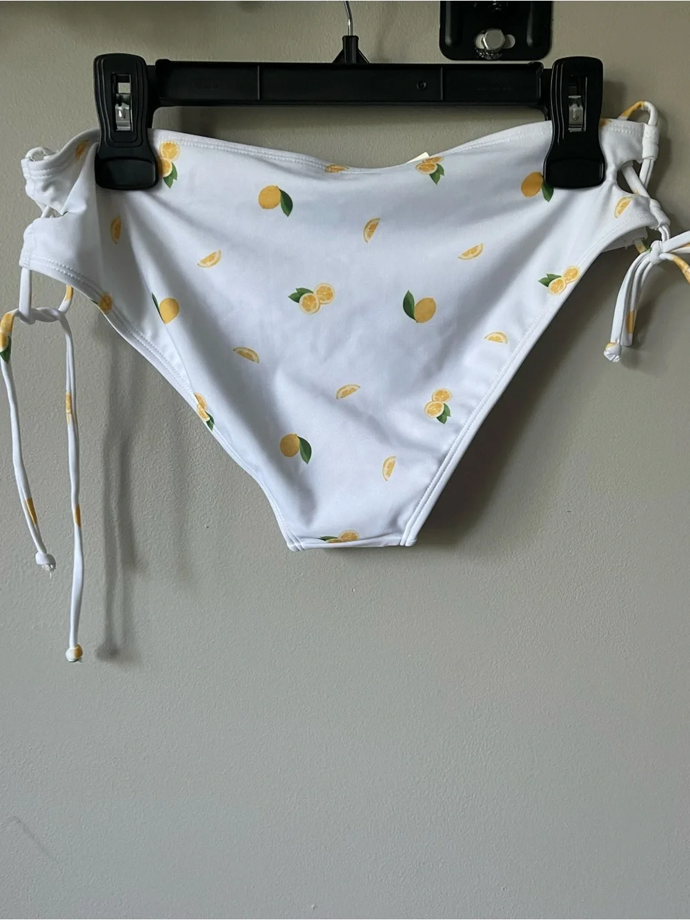 White Lemon-Print Girls' Swim Bottoms with Side Ties